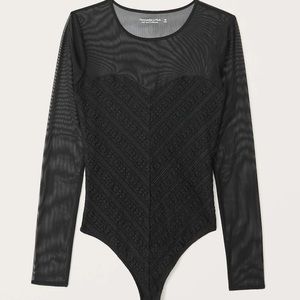 Abercrombie & Fitch Mesh and Lace Seamless Fabric Sweetheart Bodysuit